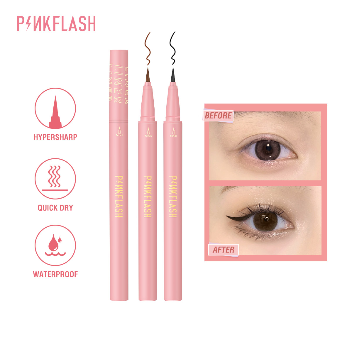 Waterproof Liquid Eyeliner Pen - PINKFLASH 검은 액체 아이 라이너 연필