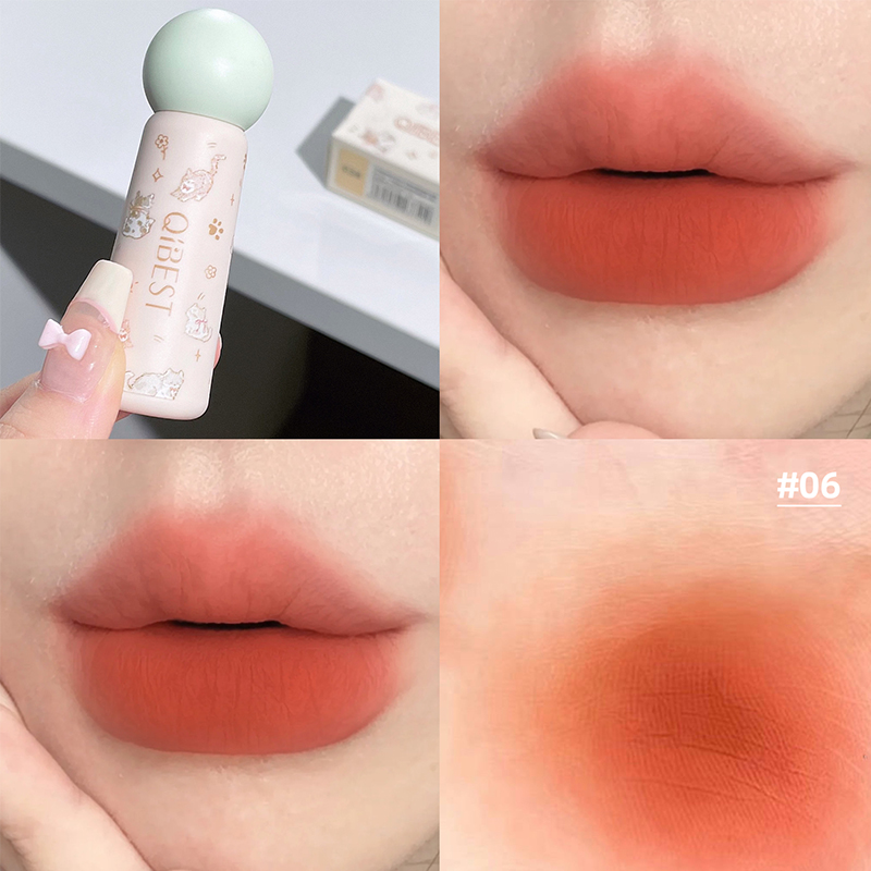 Matte Velvet Lip Tint Long Lasting - QIBEST 귀여운 벨벳 매트 립 머드